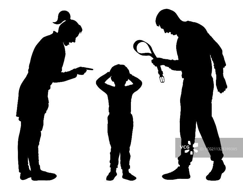 父母责骂孩子的剪影图片素材