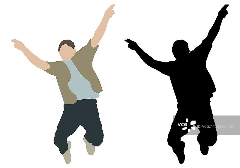 举手跳跃的男人（彩色和黑色）图片素材