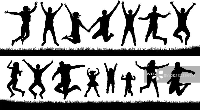 欢呼雀跃的人群剪影图片素材