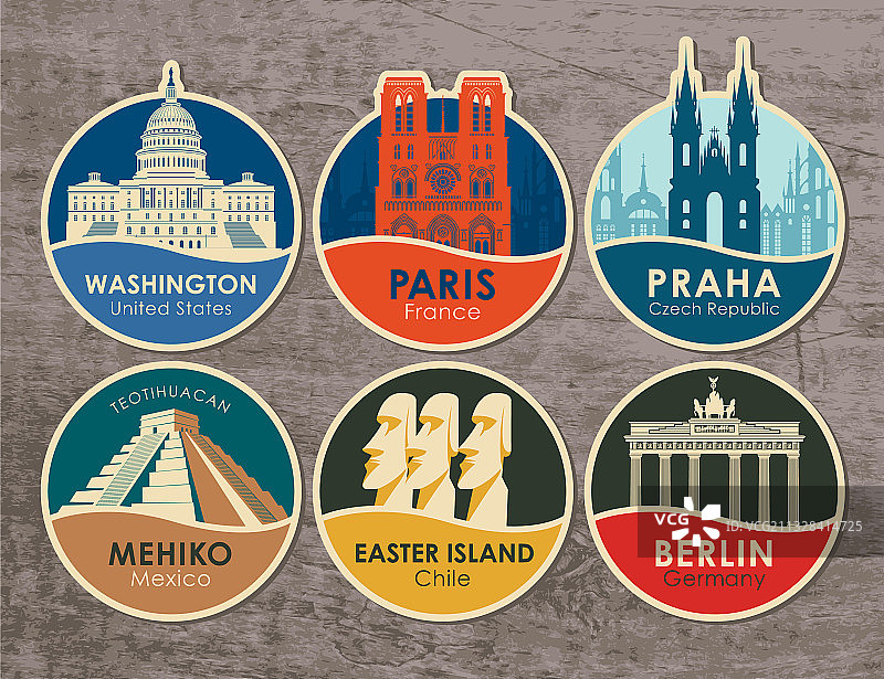 各国景点贴纸图片素材