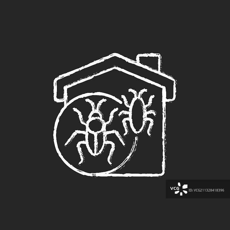 昆虫入侵粉笔白色图标（黑色背景）图片素材