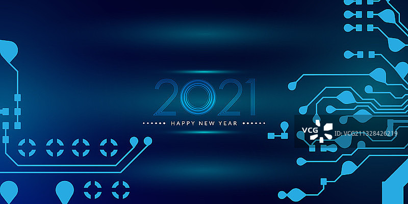 2021新年快乐，电路风格文字设计图片素材