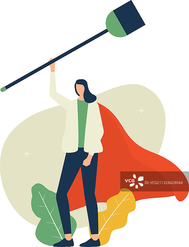 手持扫帚的超级妈妈图片素材