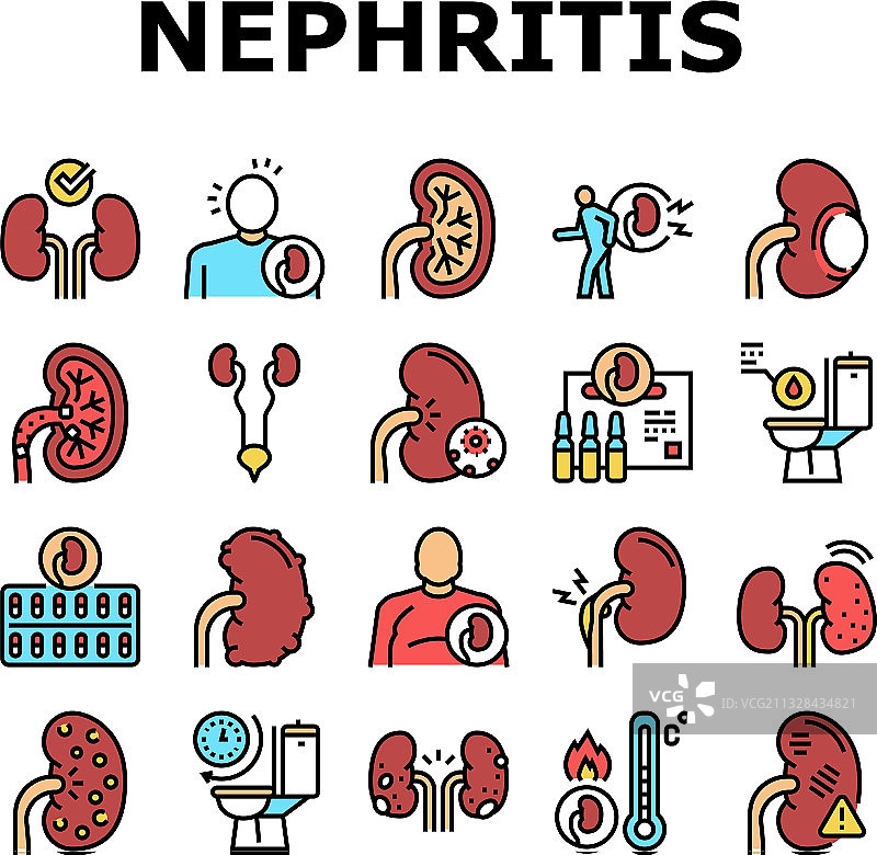肾炎肾脏收藏图标集图片素材