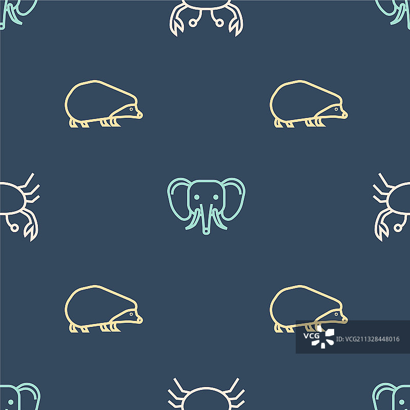 螃蟹刺猬大象图案无缝背景图片素材