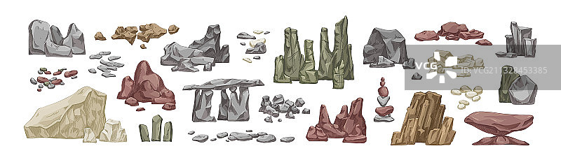 一组手绘石头和岩石图片素材