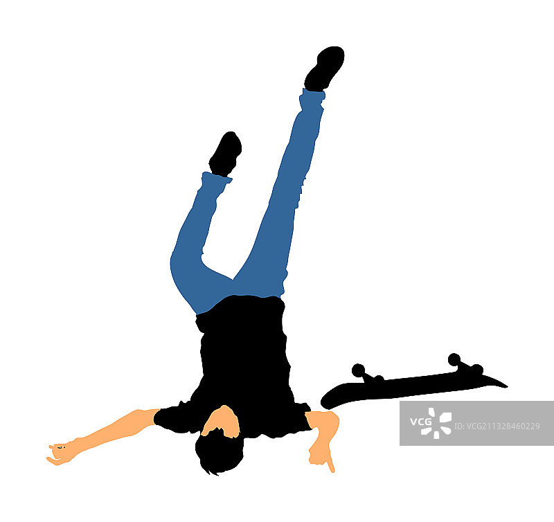 滑板男孩街头摔倒图片素材