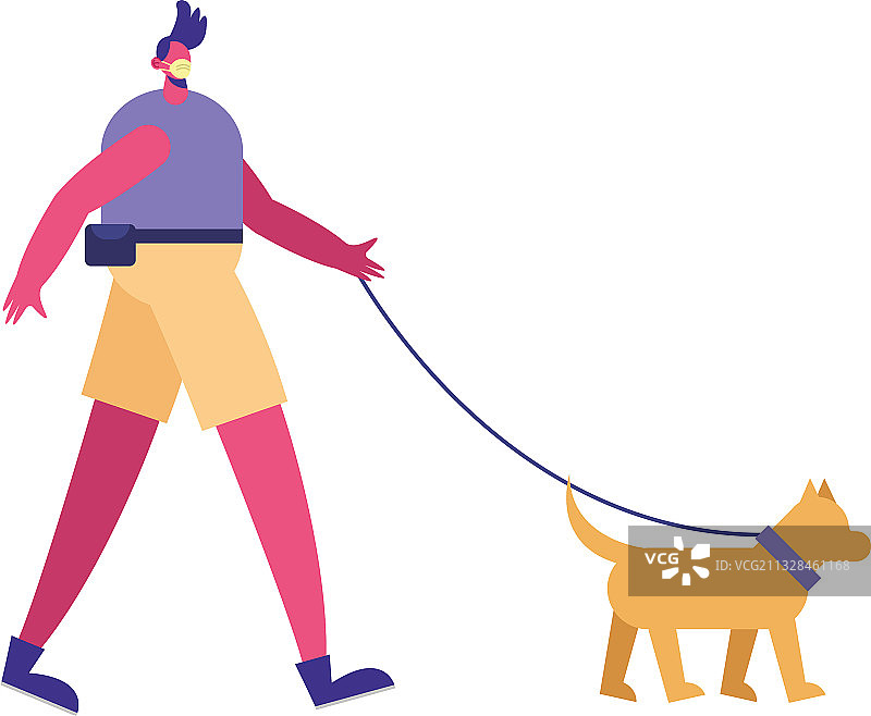 有人戴着口罩遛狗图片素材