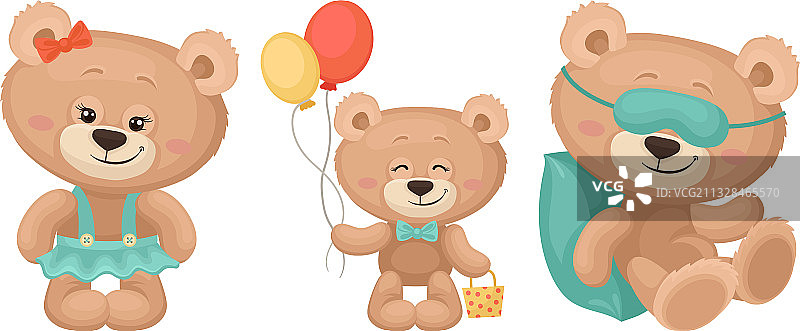 戴着睡眠眼罩的可爱的卡通泰迪熊图片素材