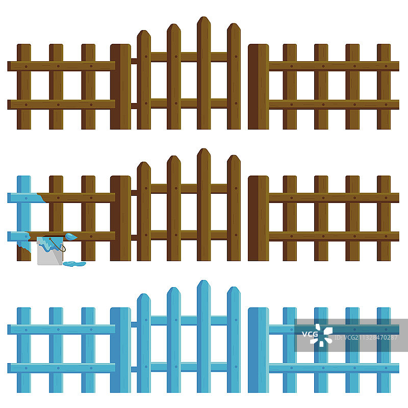三组木栅栏图片素材