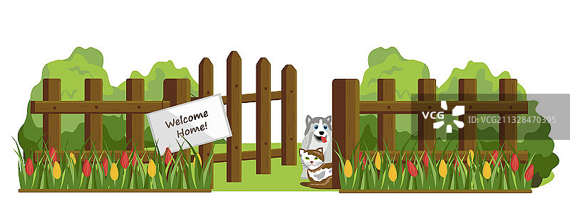 彩色木栅栏绘画图片素材