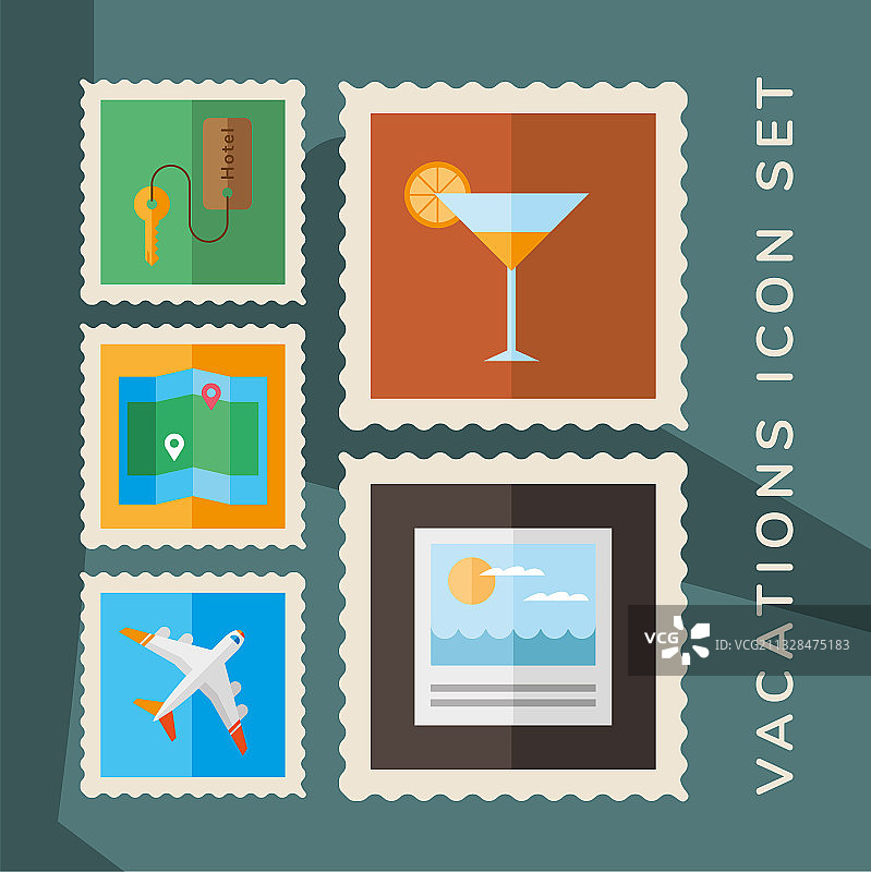 五个假期邮票图标套装图片素材