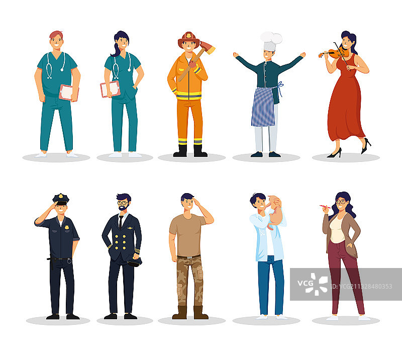 十位 работники 不同职业头像图片素材