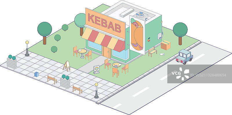 2.5D烤肉店或街头小吃烤肉图片素材