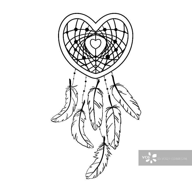 手绘爱心形捕梦网图片素材