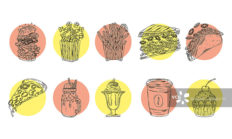 十款快餐手绘图标合集图片素材