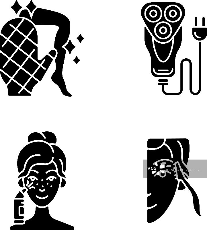 白色背景上的美容电器黑色标志符号图标集图片素材