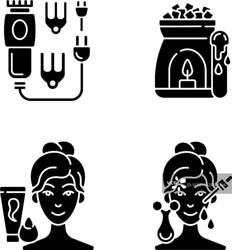 美容护理电器黑色字形图标集图片素材