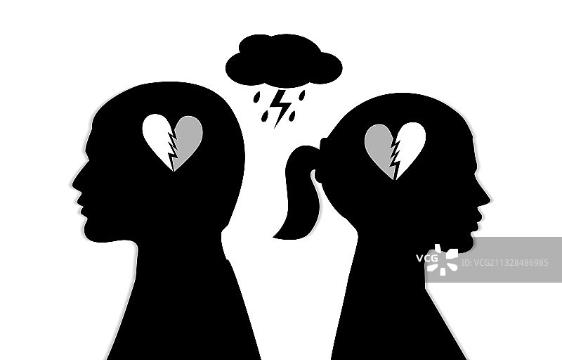 心碎情侣剪影图片素材