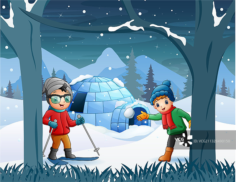 冬季玩耍儿童背景图片素材