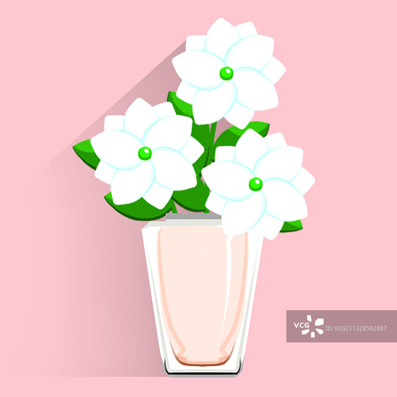 精致茉莉花花瓶平面装饰图案图片素材