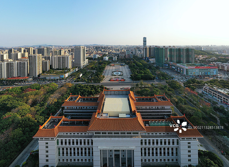 广东省东莞市长安镇政府长安广场和长安公园航拍图片素材