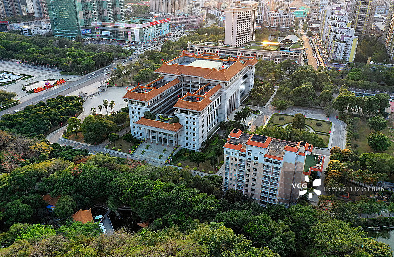广东省东莞市长安镇政府长安广场和长安公园航拍图片素材