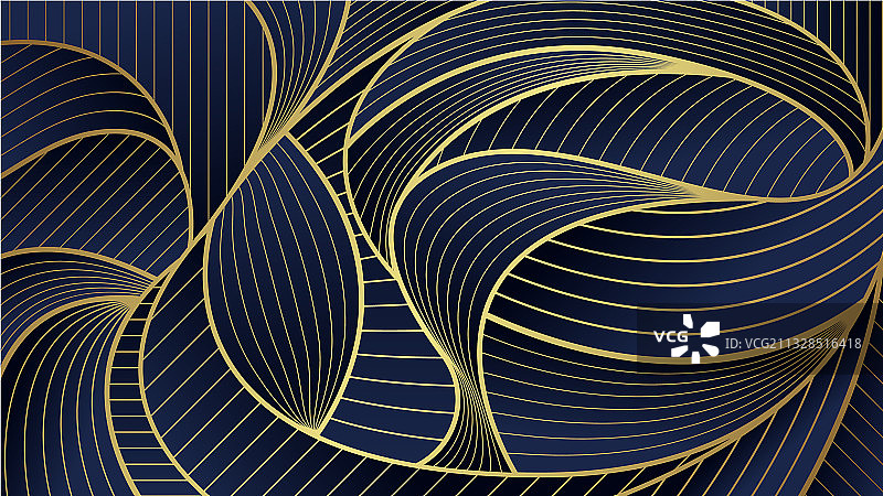 蓝色背景上的金色波浪线图片素材