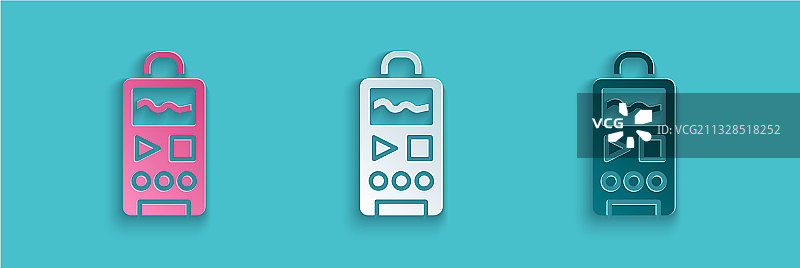 蓝色背景上的剪纸录音机图标图片素材