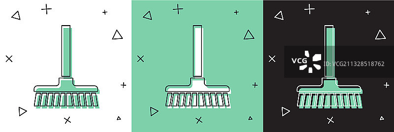 白色和绿色背景上的手柄扫帚图标图片素材