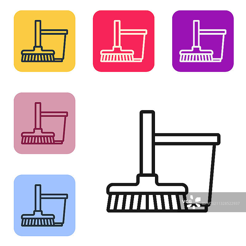 白色背景上的黑色拖把和水桶图标图片素材