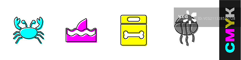 螃蟹鲨鱼鳍海浪狗骨头套装图片素材