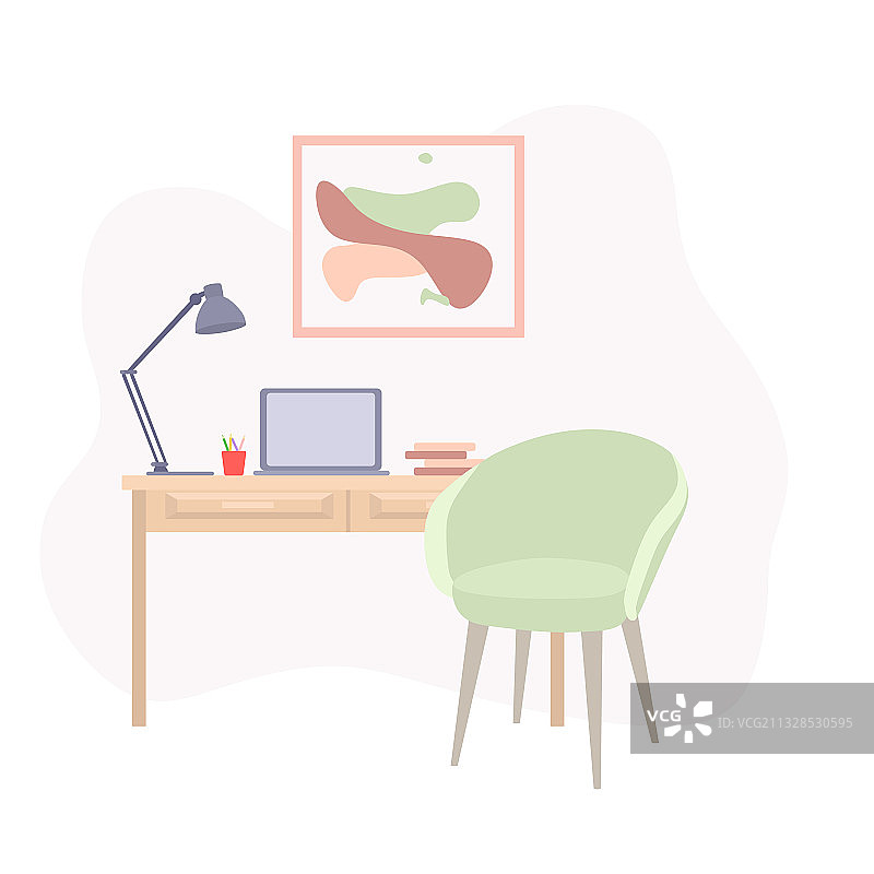 配有舒适椅子的家庭办公室工作场所图片素材