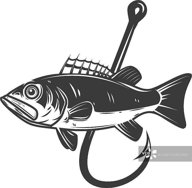 鲈鱼和鱼钩设计元素图片素材