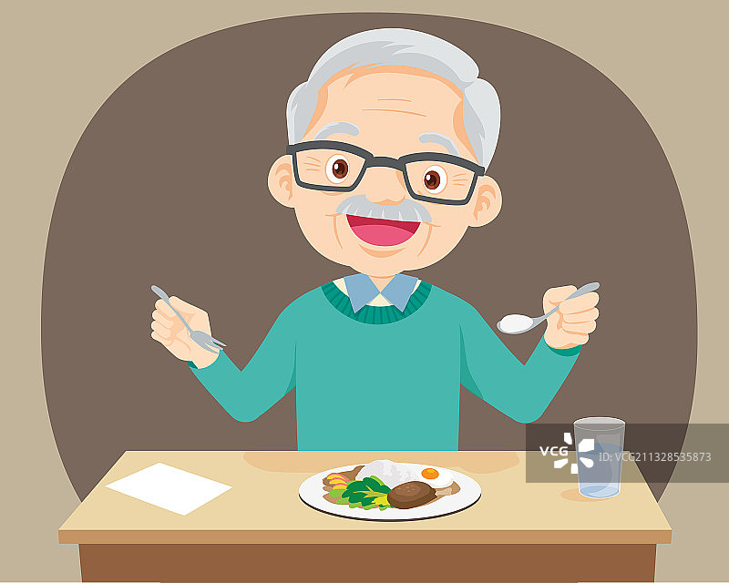 快乐地吃东西的老年男人图片素材