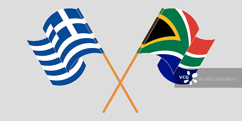 希腊和南非交叉挥舞的旗帜图片素材