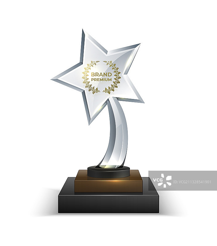 带有文字的3D星形逼真玻璃奖杯图片素材