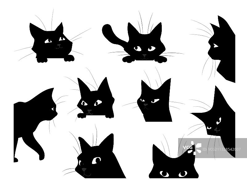 搞怪卡通猫黑色宠物剪影图片素材