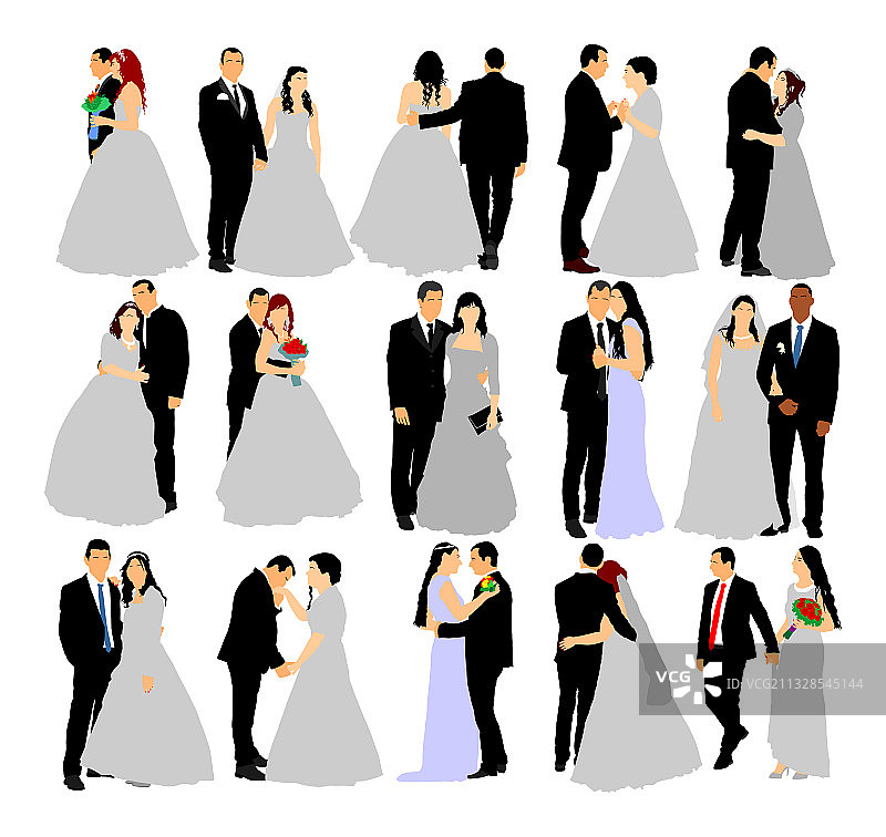 穿着礼服和西装的新郎和新娘婚礼日图片素材