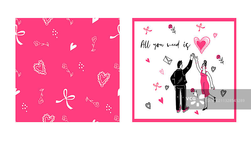 情人节卡片和无缝图案图片素材