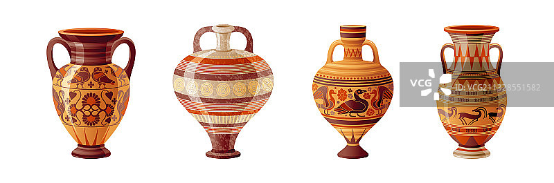 古希腊花瓶陶器古董套装图片素材