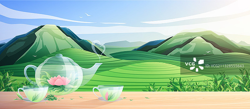 天然茶叶生产扁平化构图图片素材