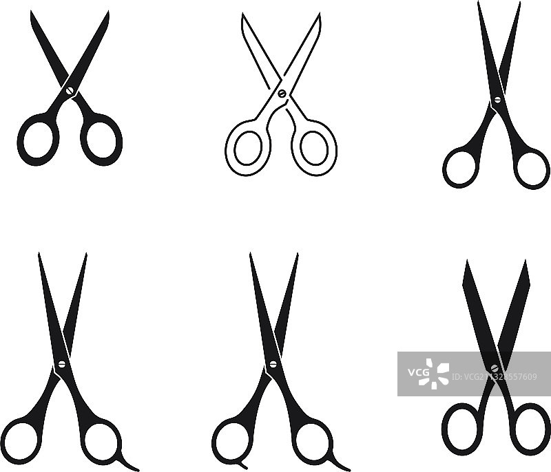 白色背景上的黑色剪刀与裁剪线图片素材