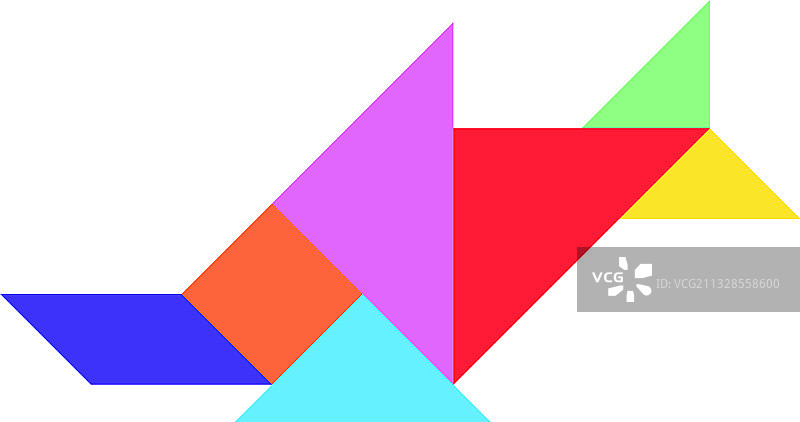 白色背景上的锯鳐形状彩色七巧板图片素材