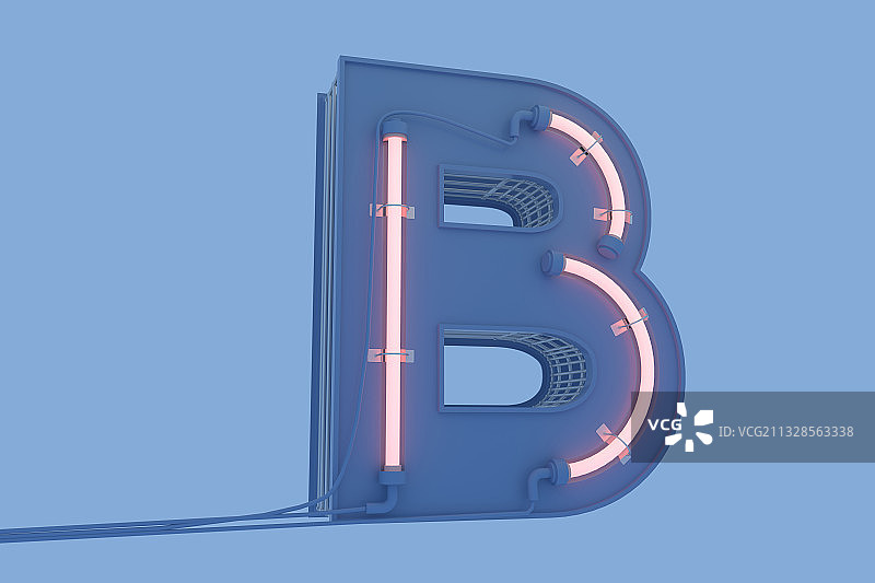 霓虹灯，三维图形，英文字母，夜晚，金属图片素材
