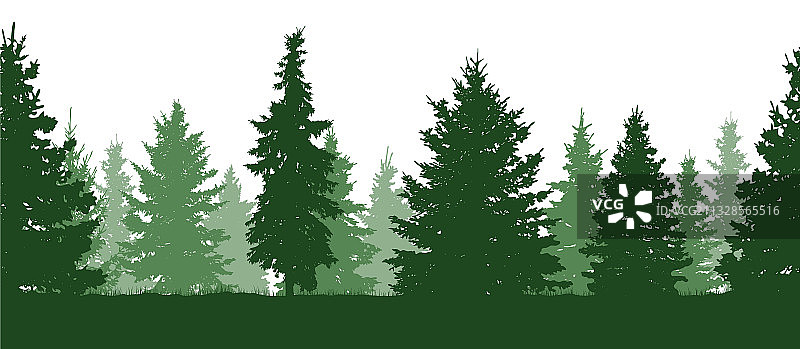 墨绿色冷杉树剪影无缝图案图片素材