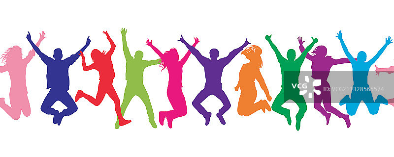 人群跳跃欢快无缝图案图片素材