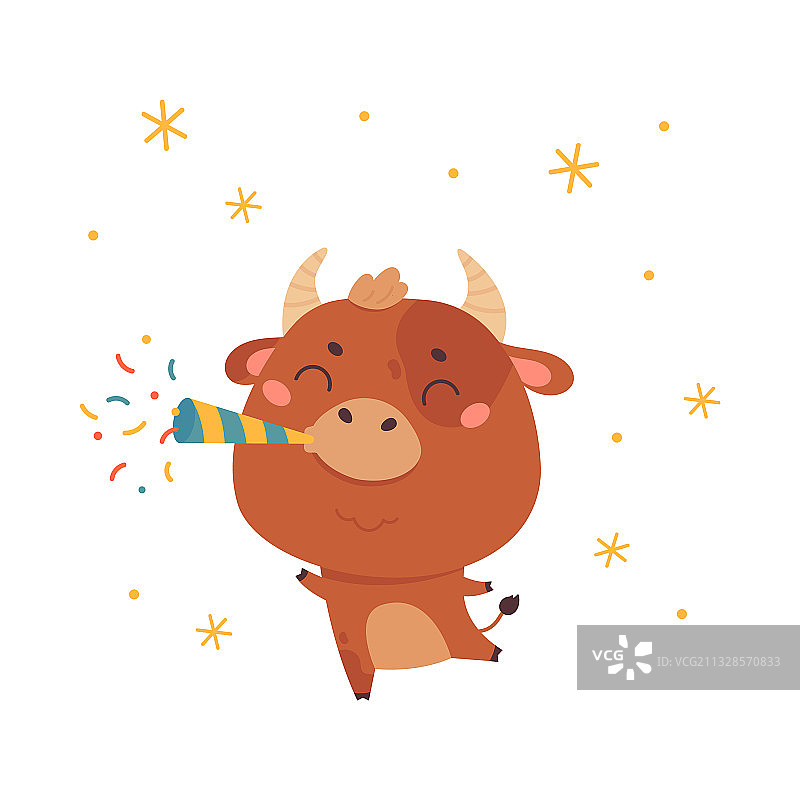 可爱卡通牛新年快乐图片素材