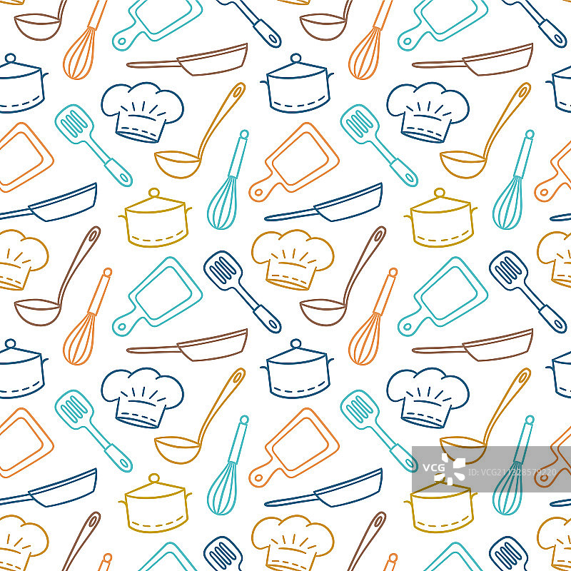 手绘厨师主题无缝图案图片素材