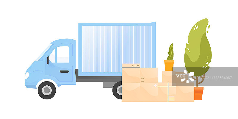 卡车和纸板箱堆图片素材